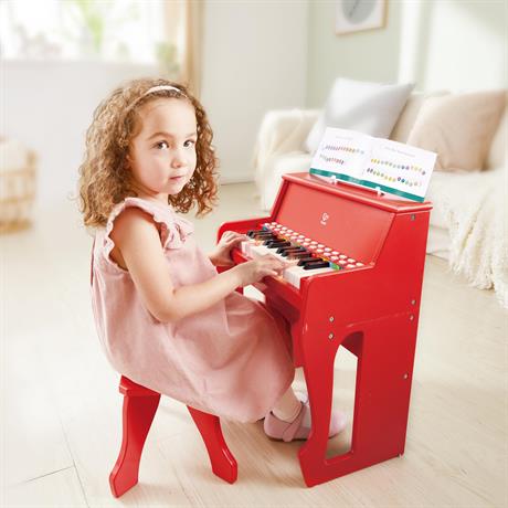 Детское пианино Hape 25 клавиш со стульчиком и подсветкой красный (E0630) - фото 3