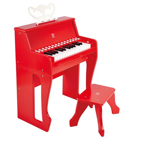 Детское пианино Hape 25 клавиш со стульчиком и подсветкой красный (E0630) - фото 0