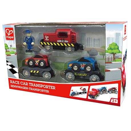 Набір для іграшкової залізниці Hape Поїзд-транспортер для гоночних автомобілів (E3735) - фото 3