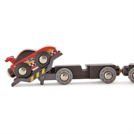 Набор для игрушечной железной дороги Hape Поезд-транспортер для гоночных автомобилей (E3735) - фото 4