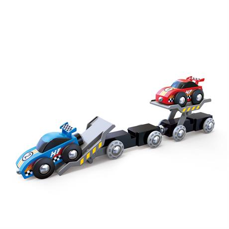 Набір для іграшкової залізниці Hape Поїзд-транспортер для гоночних автомобілів (E3735) - фото 6