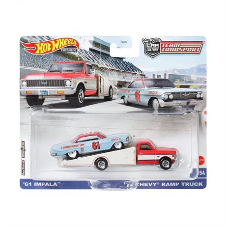 Игровой набор Hot Wheels Car culture Team Transport автомодель 61 Impala и транспортер 72 Chevy Ramp Truck (FLF56/HKF40) - фото 0