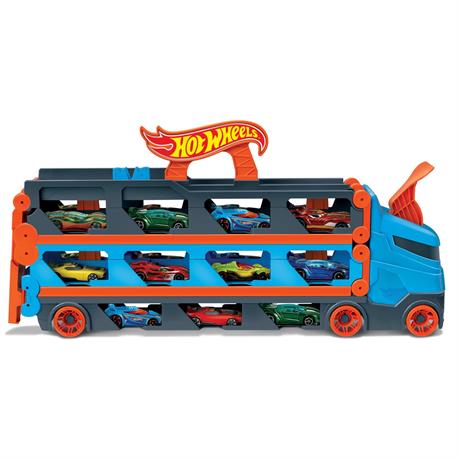 Грузовик-транспортер Hot Wheels Супергонки с 3 базовыми машинками 1:64 (GVG37) - фото 7