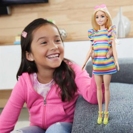 Кукла Barbie Модница с брекетами в полосатом платье (HJR96) - фото 2
