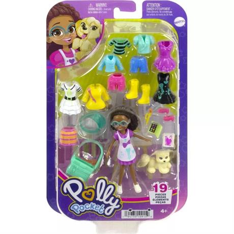 Игровой набор Polly Pocket Стильный гардероб модницы коричневые волосы, розово-белое платье (HKV88-HKV91) - фото 5