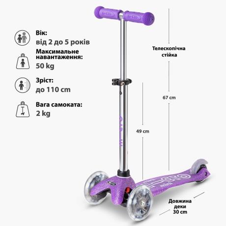 Триколісний самокат Micro Mini Deluxe Fairy Glitter LED фіолетовий (MMD207) - фото 7