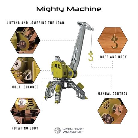 Колекційна модель-конструктор Metal Time Mighty Machine Портовий кран механічний двоколірний (MT055) - фото 4