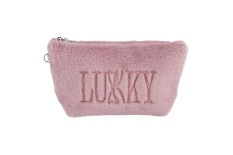 Косметичка Lukky плюшевая с сиреневым логотипом. (T21390) - фото 0