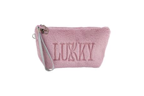 Косметичка Lukky плюшевая с сиреневым логотипом. (T21390) - фото 0